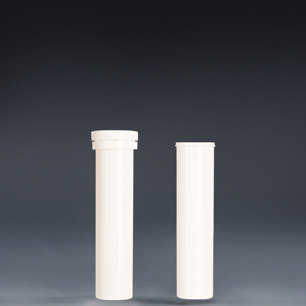 23×103mm pair of plastic pharmaceutical effervescent tablet tubes with desiccant caps