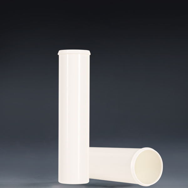 White effervescent tube 29x125mm spring moisture-proof cap popped open, tube body and base display