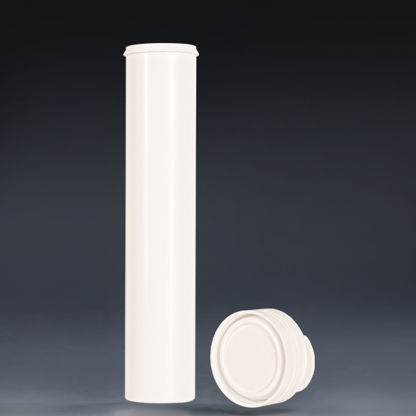 29x144mm white effervescent tablet tube with screw cap, front view body and lid display