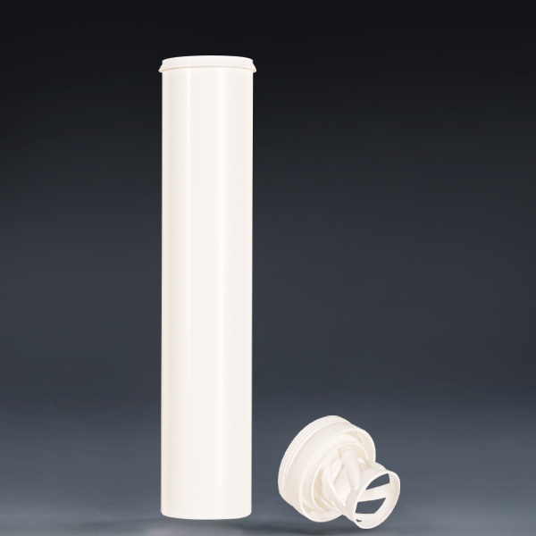 29x144mm white plastic effervescent tablet tube with spring moisture-proof cap, separated view