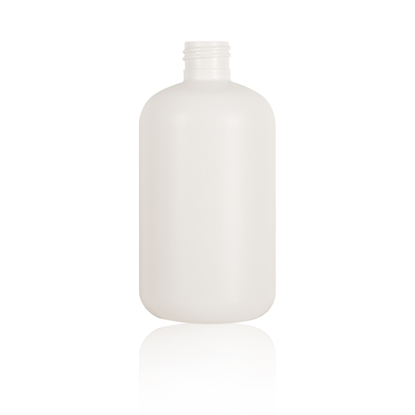 Side view of empty 500ml matte white HDPE plastic cosmetic lotion bottle, threaded neck design - Sunripack