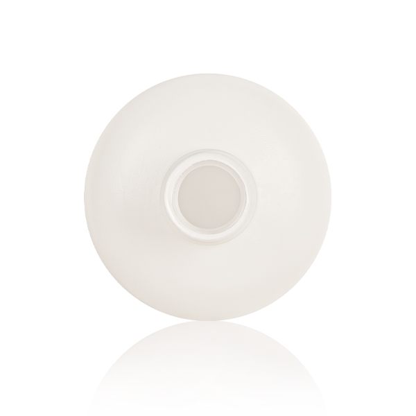 Top overhead neck view of empty 500ml matte white HDPE plastic lotion bottle, threaded mouth detail - Sunripack