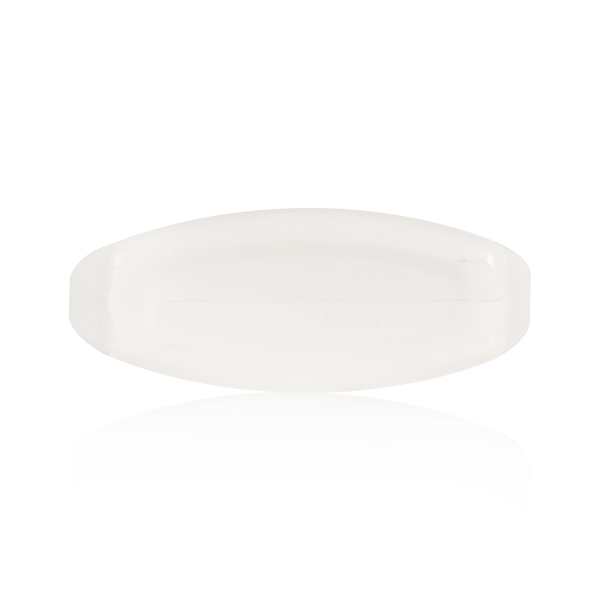 Bottom view of 60ml white HDPE flat oval bottle, empty plastic cosmetic bottle base detail