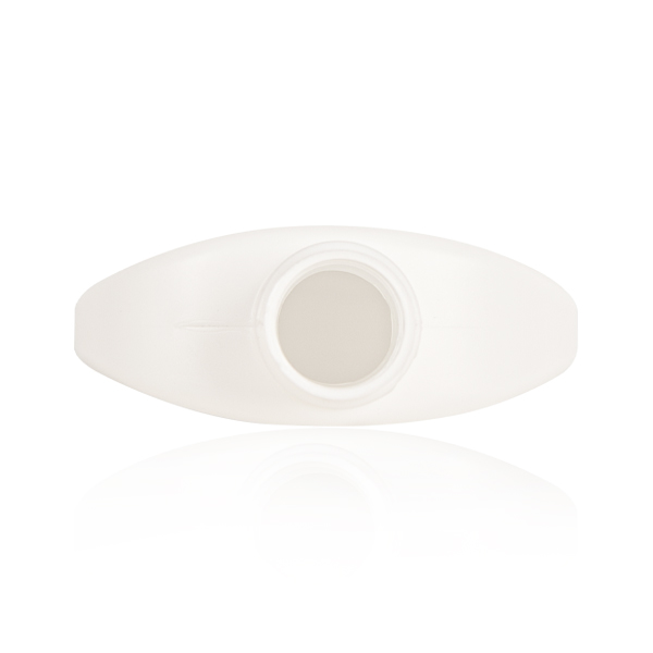 60ml white HDPE flat oval bottle 20/410 neck, top view showing bottle opening – custom cosmetic packaging